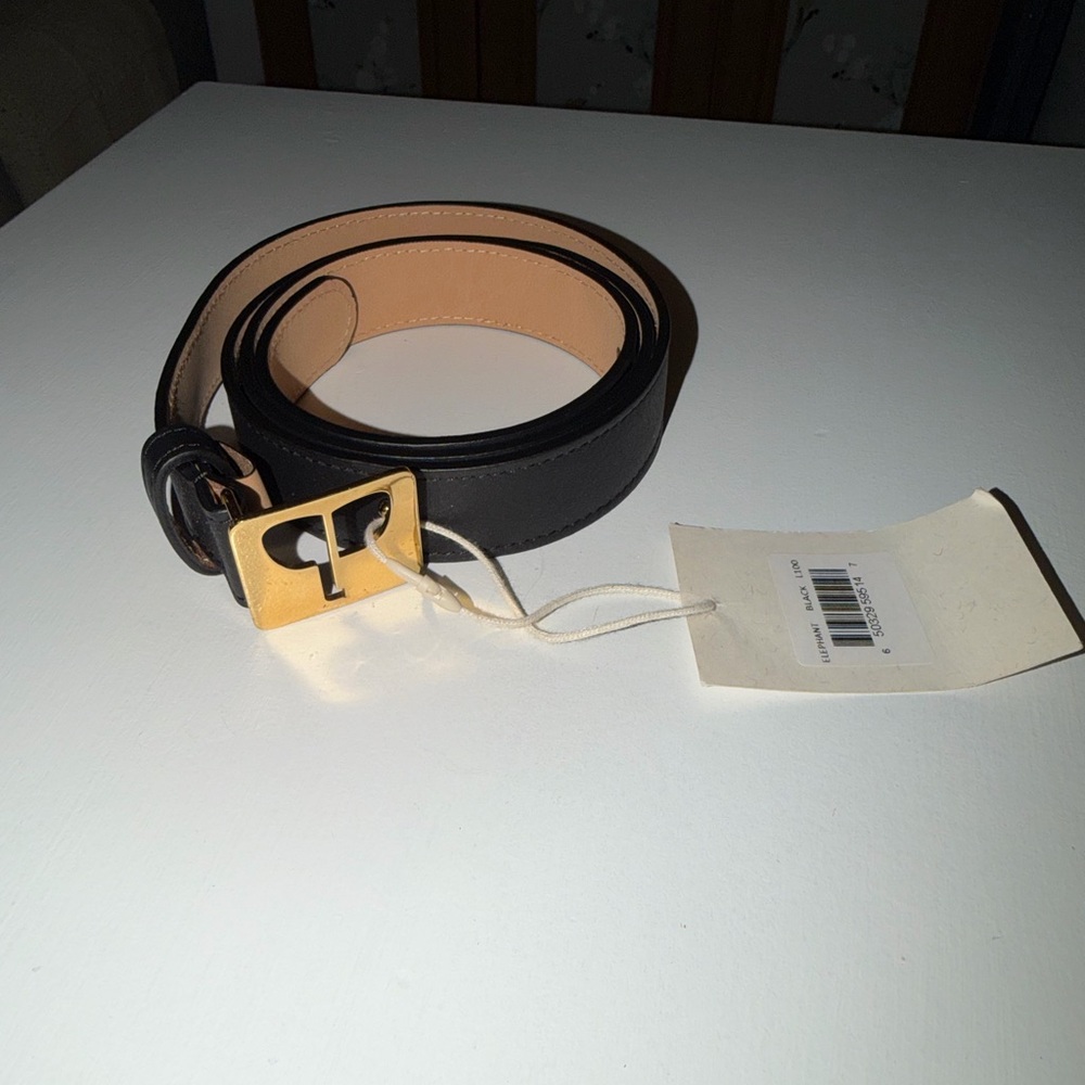 Persaman Black Leather Belt with Gold Buckle